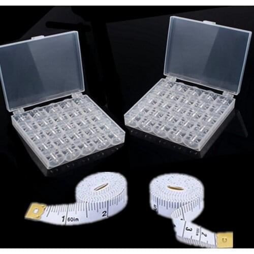 50pcTransparent PlasticSewing Machine Bobbins Spools with Case for Brother Singer 2pc Measuring Tapes for Craft Using 5BB5418