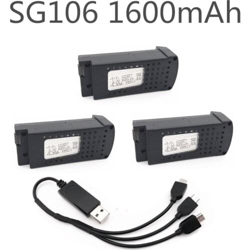 Rc Accessories Lipo Battery 1 Cable + 3 x 3.7V 1600mAh Battery For SG106 WIFI FPV RC Quadcopter Drone Module Battery Set