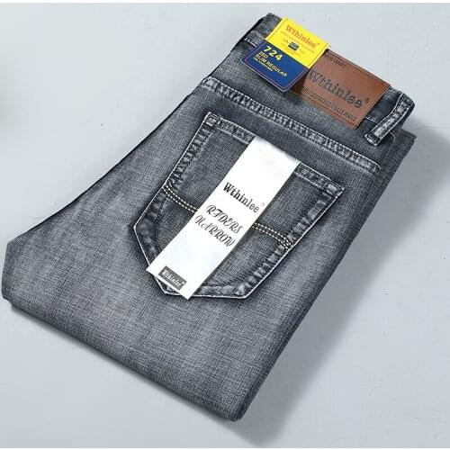 Classic retro New men Business Casual Slim fit jeans Trousers Fashion Brand man streetwear Silver gray distressed Denim pants