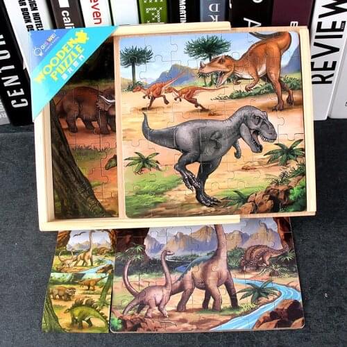 Wooden childrens educational toy dinosaur puzzle set 4-6-7-9 year old boy intelligence development car traffic gift P119