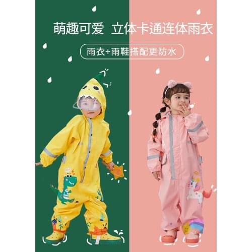 Childrens One-Piece Raincoat Full Body Waterproof Poncho Boys and Girls Children Dinosaur Rain Gear
