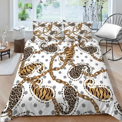 Economical Bedding Set Full Size Leopard Duvet Cover Grey Dots King Queen Twin Single Double 3D Bed Set Bohemia Style