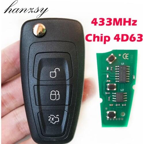 Hanzsy 3 Buttons 433Mhz Remote Key For Ford Focus Fiesta 4D63 Chip HU101 Blade Car Flip Folding key