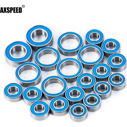 AXSPEED 22Pcs Complete Ball Bearings Kit Blue Rubber Sealed Bearing Chrome Steel for 1/10 Axial SCX10 RC Car Upgrade Parts