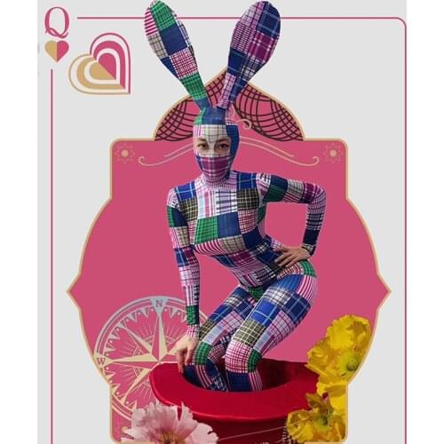 Jazz Costume Christmas Party DS Sexy Stretch Jumpsuit Flower Rabbit Costume Female Rave Clothes Stage Outfit Show Wear DT1743