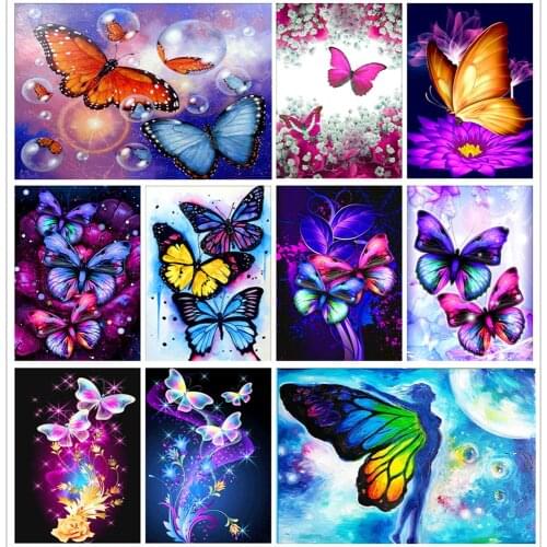 Round full diamond 5D DIY butterfly flower diamond embroidery set inlaid home decoration diamond painting