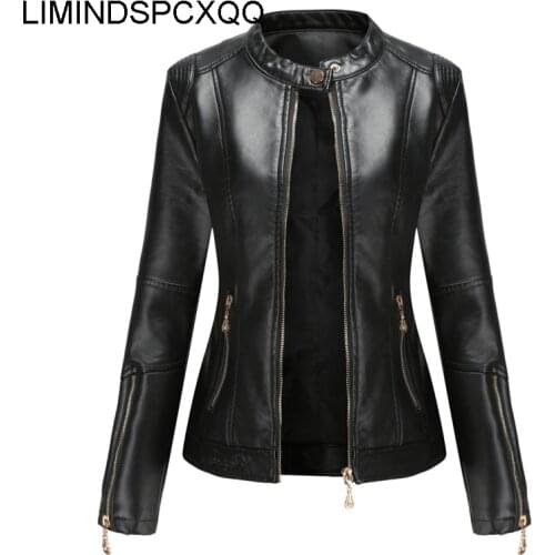 Womens Motorcycle Jackets Clothing Plus Size 4XL Outerwear PU Leather Jackets Fashion Female Slim Autumn Coat Streetwear Blazer