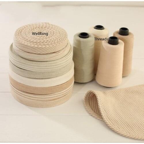 10 Meter Organic Cotton Knitted Webbing Fabrics Edging Tape Stripe Printed Elastic Cloth Bias Ribbing 2 Roll Sewing Thread DIY