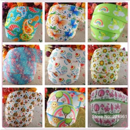 18092721, 1" 25mm 5 yards flowers, birds, fish(es) and insects printed grosgrain ribbons DIY hair bows handmade materials