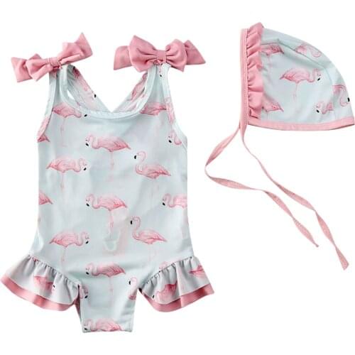 1-6Y Infant Baby Kids Girl Summer Beach Swimwear Swimsuit Swimming Flamingo Costume+Hat
