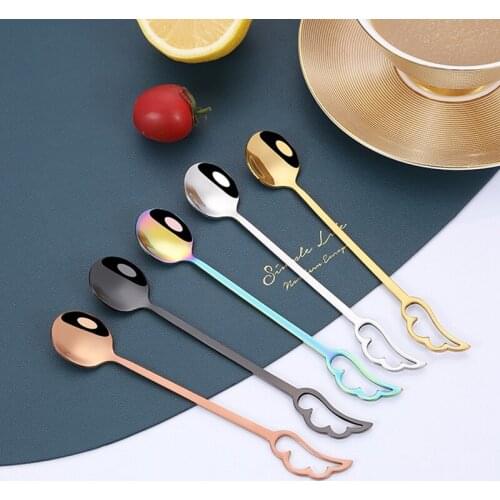 Stainless Steel Spoons Lovely Wing Shape Coffee Cup Spoon Ice Cream Dessert Teaspoon Creative Hanging Scoop Tableware