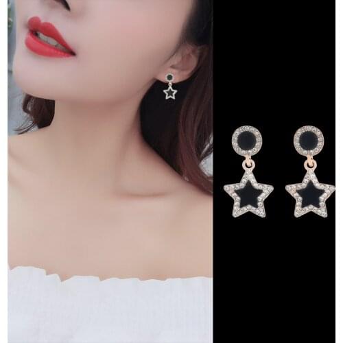 Fashion Jewelry Bohemian Earrings Temperament Simple Black Stars Geometric Circle Stud Earrings Luxury Women Crystal Earrings