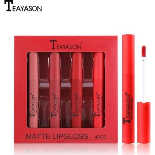 4Colors Velvet Matte Liquid Lipstick Set Waterproof Lip Gloss Long Lasting Non-stick Cup Lipstick Women Red Lip Beauty Cosmetic