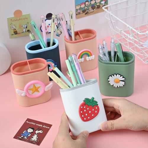 Desktop Cartoon Plastics Pen Holder Creative Multifunctional Makeup Storage Box School Office Accessories Stationery
