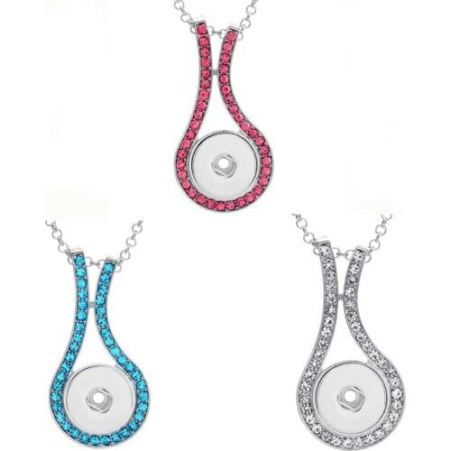 New Snap Jewelry Necklaces Metal Rhinestone Snap Button Necklace 18mm Snap Pendant Necklace for Women Buttons Jewelry
