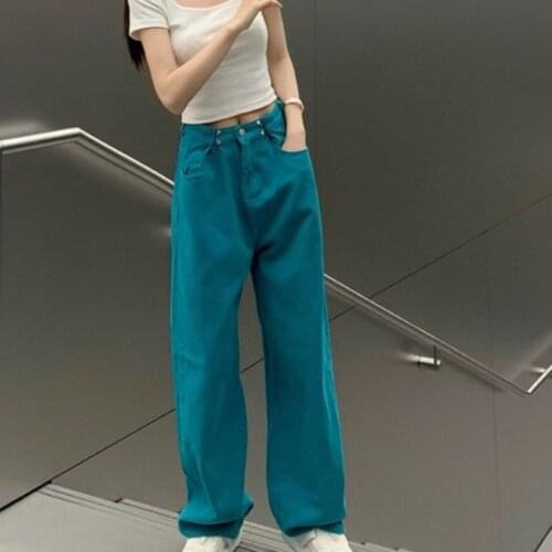 Solid color womens high-waisted wide-leg jeans y2k loose wide-leg jeans for women plus size loose super stretch jeans for women