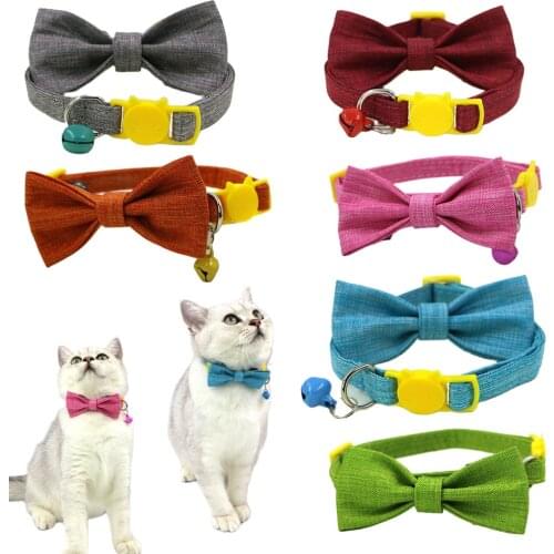 Kitten Cat Collar With Bell Bowknot Adjustable Buckle Puppy Collar Cat Collar Necklace for Small Dog Chihuahua Bulldog Bow tie