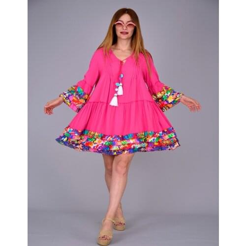 Tassel Detailed Collar Cotton Fabric Short Viscose Boho Dress 2021 New Fashion Womens Clothing 3 Different Color Options