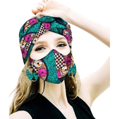 Vintage Bandana Headband Women Matching Decoration Mask Earring Cotton Head Scarves African Print Scarf Set Hair Accessories