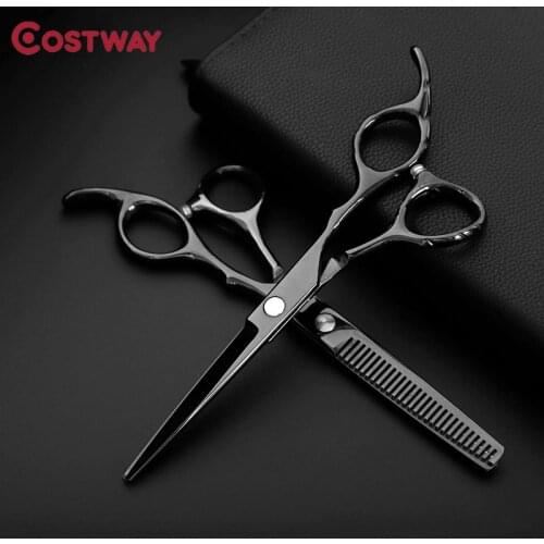 Costway Professional 440 Steel 6 Inch Black Hair Scissors Set Cutting Barber Salon Haircut Thinning Shears Hairdressing Scissors