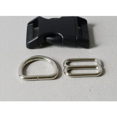 20 set plastic release buckles metal Dring 25mm clip clasp knapsack straps rectangle buckle sliders Diy Dog collar accessories