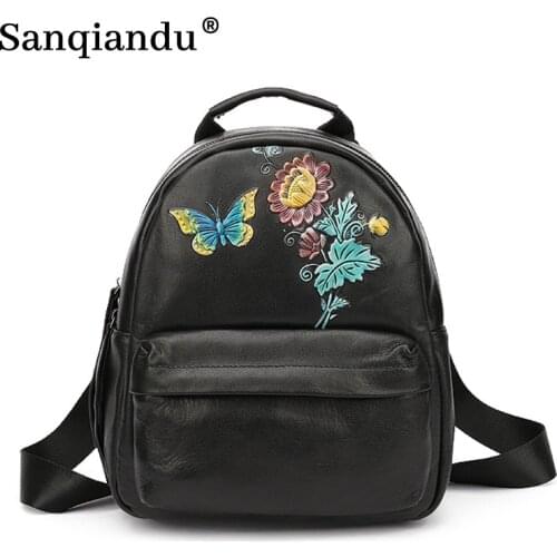 Genuine Leather Backpack Butterfly Embossed Top Layer Cowhide Women Backpack Personalized Backpack Girls Daily Bagpack Travel