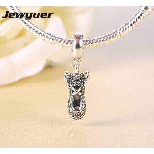 Silver Ballet Slipper Dangle Charms 925 Sterling Silver Fit Charm bead Bracelet necklace DIY pendant making fine jewelry DA121