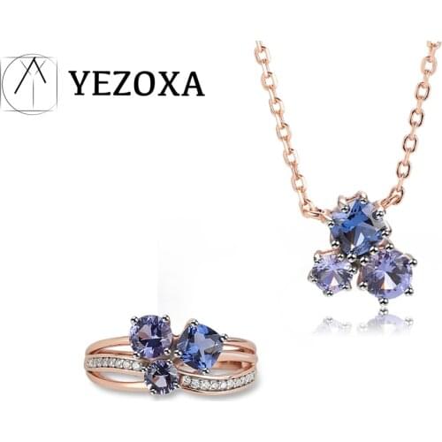 925 Sterling Silver Jewelry Sets Created Tanzanite Gemstone Delicate Earrings For Women Luxury Fine Jewelry Rose Gold Plating