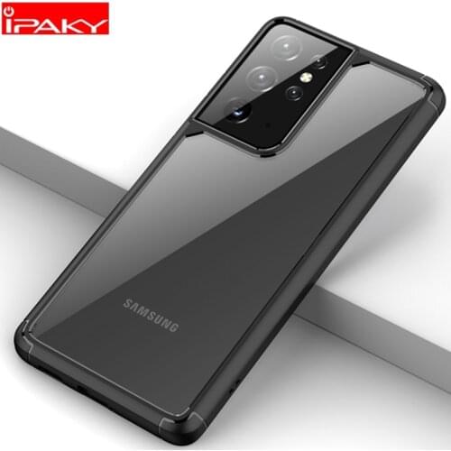 IPAKY for Samsung S21 Case S20 S21 Plus Silicone Acrylic Shockproof Transparent Case for Samsung Note 20 S20 S21 Ultra Case