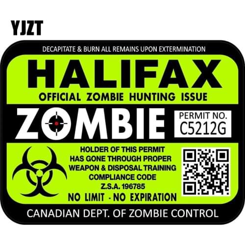 YJZT 15x11.3cm Fashion Canada Halifax ZOMBIE Hunting License Permit Retro-reflective Decal Car Sticker C1-8116