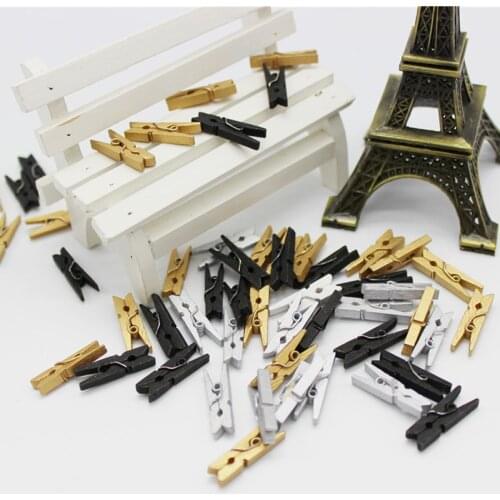 100Pcs Mini Wooden Clips 2.5CM Golden/Silver/Black Party Decoration DIY Arts Pegs Small Spring Clamps Memo Paper Photo Clips