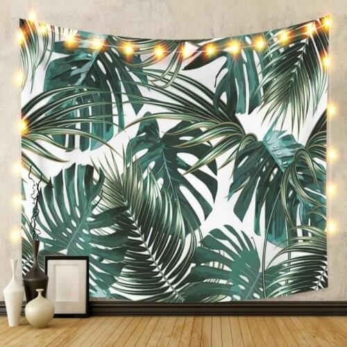 Green Leaf and White Backdrop Tapestry Vintage Exotic Summer Plant Nature Frame for Bedroom Photography Wall Decor