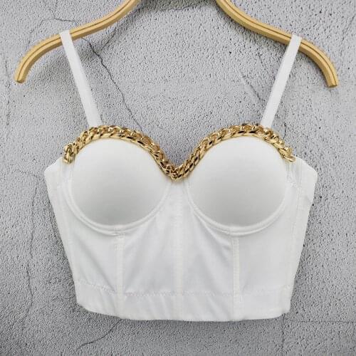Women Sexy Designer White Red Chain Punk Style Cotton Camisole Tops Summer 2021 High Street Fashion Short Camis Crop Tops