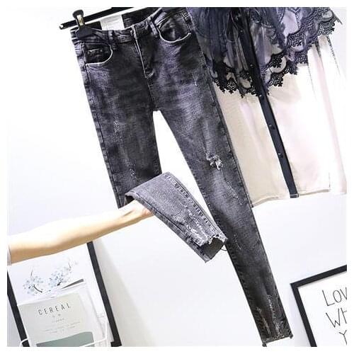 Woman Jeans Pants Spring, Autumn Summer Tight Hole High Waist Stretch Feet Pants Pantalones Vaqueros Mujer