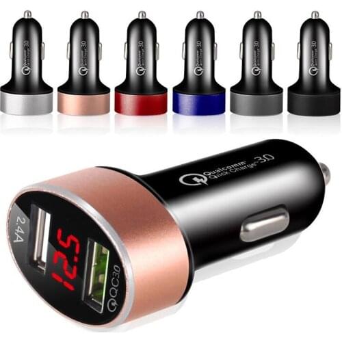 150pcs QC3.0 Dual USB Ports 2.4A Digital Display Car Charger Adapter for iphone Samsung Android Tablet PC Intelligent Protection