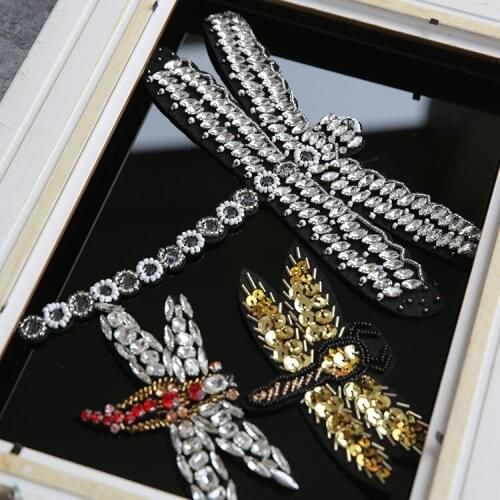 3D Handmade Rhinestone sew Patch DIY dragonfly embroidery applique flower Patches Sewing Craft decoration collar patch