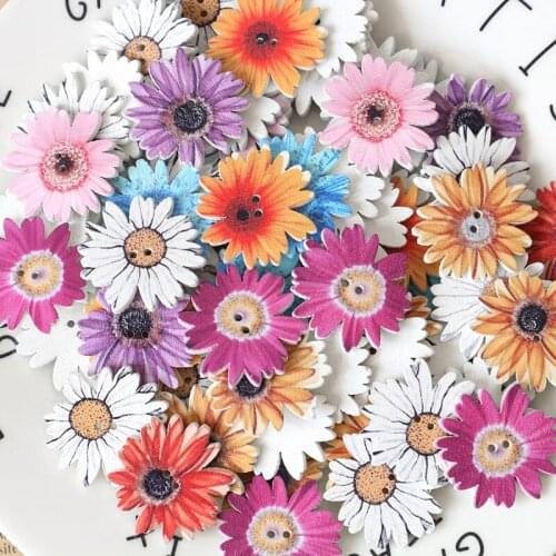 50Pcs Daisy Flowers 2Hole Wooden Buttons for Scrapbooking Crafts DIY Baby Children Clothing Sewing Accessories Button Decoration