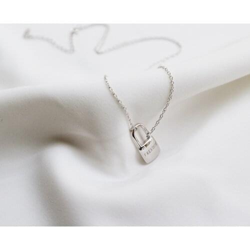 925 Sterling Silver Simple Design Lock Pendant With Engraving Freedom Padlock Necklace For Women Handmade Anniversary Gift