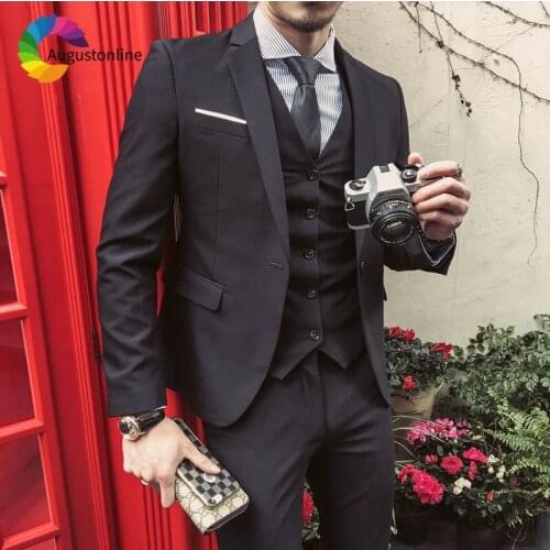 Black Men Suits For Wedding Suits Notched Lapel Prom Groom Tuxedo Slim Fit Casual Best Man Blazer Traje Hombre Jacket+Pants+Vest