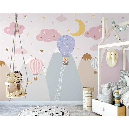 Beibehang Custom decorative painting Nordic hand-painted pink starry panda childrens room background wallpaper papier peint