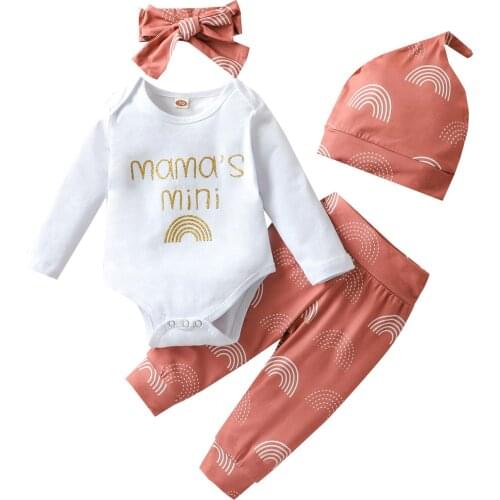 Baby Girls Clothes Sets Newborn Infant Long Sleeve Romper Bodysuit Rainbow Pants Headband Hat Outfit Sets Children Clothes Girl
