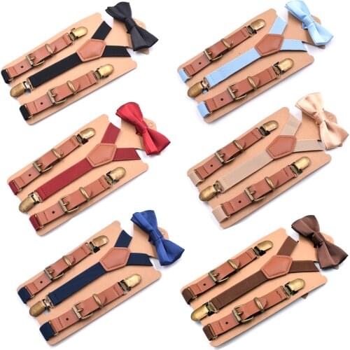 Kids Tuxedo Suspenders and Bow Tie Set Y Back 3 Clips Adjustable Elastic Trouser Braces Children Boys Girls Wedding Party Event