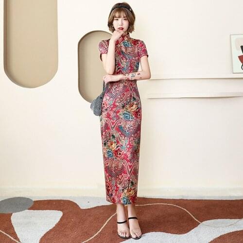 Long Cheongsam Slim Slik Vintage Long Dress Chinese Traditional Costumes Summer Dresses Colors