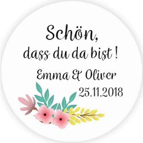 DouxArt 100 Pieces Custom Personalized, Schon dass du da bist Favors Stickers, 40mm Wedding Decoration Labels Seals P139