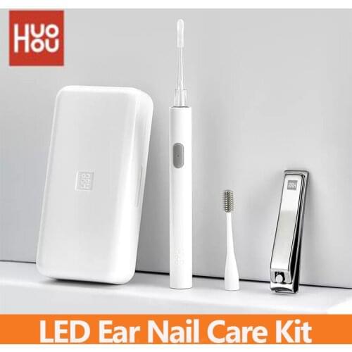 HUOHOU LED Ear Wax Cleaner Nail Clipper Portable Stainless Steel Nail Cutter USB Charging Ear Stick Removal Cleaning Tool