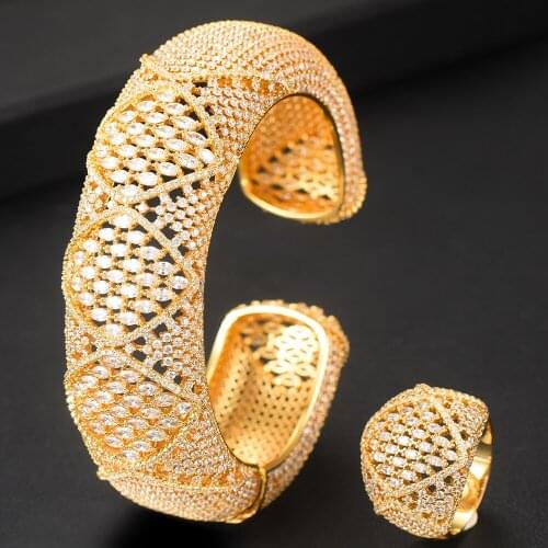 Kellybola 2 PCS Luxury Stackable Bangle Ring Set For Women Wedding Full Cubic Zirconia Crystal CZ Dubai Party Jewelry 2021 New