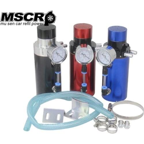 Red/Blue/Black ENGINE 9MM fittings OIL CATCH RESERVOIR BREATHER TANK/CAN+VACUUM PRESSURE GAUGE /Oil Catch Tank/can
