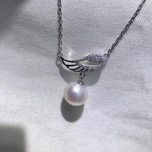 Angel Wing 925 Sterling Silver Necklace Set Findings Jewelry Base Settings Mountings Parts for Akoya Edison Pearls, Coral, Jade