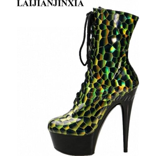 LAIJIANJINXIA New Party Dance Boots 15 cm Heels Stiletto Waterproof Platform Women Boots Sexy Ankle Boots Pole Dancing Shoes