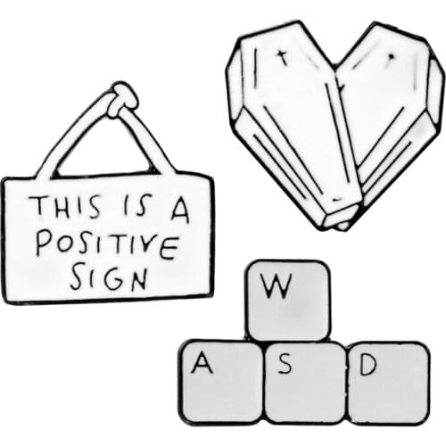 Cute Simple White Set Keyboard Heart Enamel Pins This Is A Positive Sign Tag Brooch Funny Clothes Badge Family Kid Meaning Gift